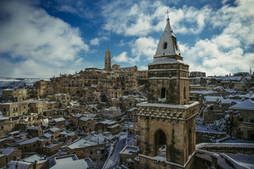 view of the city with snow