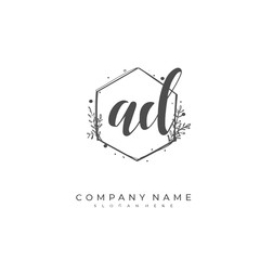 Handwritten initial letter A D AD for identity and logo. Vector logo template with handwriting and signature style.