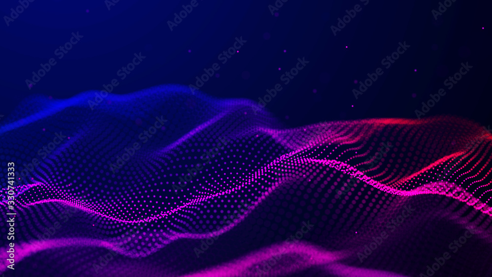 Poster Abstract futuristic wave background. Network connection dots and lines. Digital background. 3d rendering.