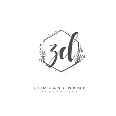  Handwritten initial letter Z D ZD for identity and logo. Vector logo template with handwriting and signature style.