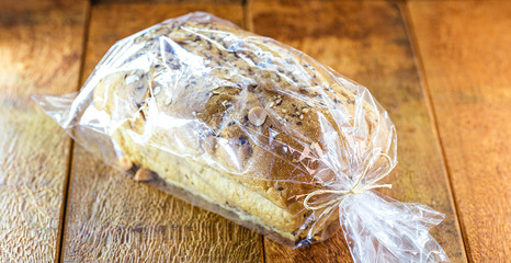 homemade Brazil nut bread packed in plastic bag. Small business owner product for export market.