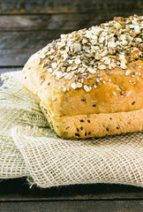 homemade bread, with chestnuts, walnuts, oats, flaxseed and seeds. Small business product for export.Vegan bread, concept of exporting organic products.