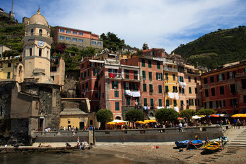 Vernazza ( SP ), Italy - April 15, 2017: Vernazza village, gulf of Poets, Cinque Terre, La Spezia, Liguria, Italy