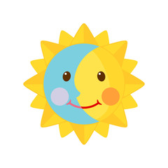 Cute Moon and Sun icon in flat style isolated on white background.