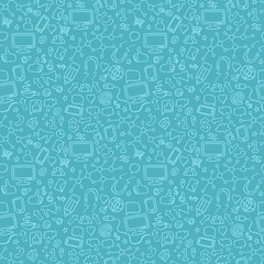 Social media doodle seamless pattern. Internet technology background. Vector illustration.