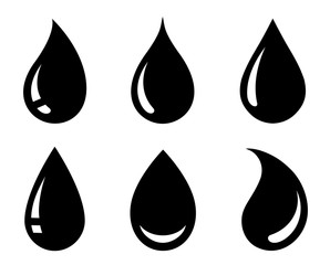 black abstract glossy drop icons set silhouette - 330744996