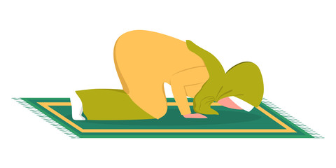 Muslim woman praying position. Woman in traditinal clothes