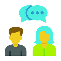 Cross Gender Communication Concept, Male Female Avatar with Chat Bubble Conversation on White background, business managment Symbol Vector Glyph Icon Design