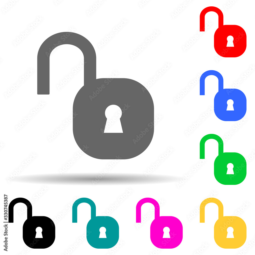 Poster open lock multi color style icon. simple thin line, outline vector of web icons for ui and ux, websi