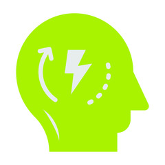 Green Self Motivation Symbol,  Self Starter Mindset Concept, Human Brain Head and Thunder Bolt on white background, Motivational symbol Vector Glyph Icon Design