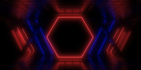 3D abstract background with neon lights. 3d illustration