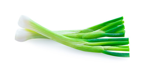 Spring onions isolated on a white background.
