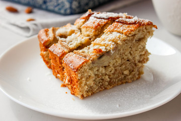 banana cake in a form and on a plate