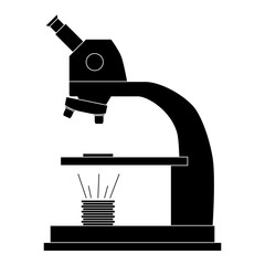 Vector silhouette of microscope illustration on white background.