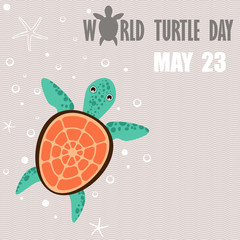 World Turtle Day 23 May background. Suitable for banner, poster, greeting card, mug, shirt, template and print advertising. Vector illustration