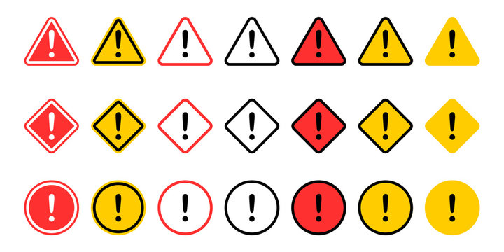 Caution signs collection. Symbols danger. Exclamation mark icon. Caution and warning signs, isolated on white background. Caution, danger and warning signs