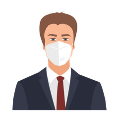 Business Man Wearing a Protective Mask to Protect Covid-19. Coronavirus protection concept, vector illustration