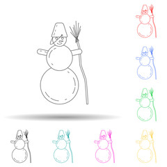snowman with a broom multi color style icon. Simple thin line, outline vector of winter icons for ui and ux, website or mobile application