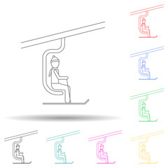 man on the ski lift multi color style icon. Simple thin line, outline vector of winter icons for ui and ux, website or mobile application