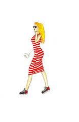 Girl in red and white striped dress
