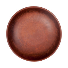 Round brown clay plate isolated on white background, top view