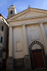 Triora (IM), Italy - February 15, 2017: The church in the witches village of Triora, Imperia, Liguria, Italy.