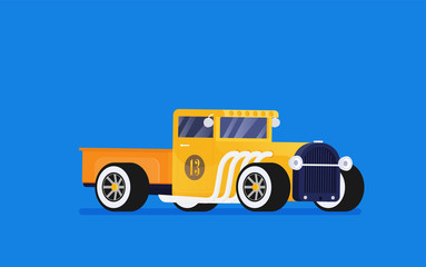 Flat vector retro car isolated on color background