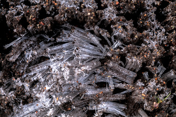 Frozen ground. Pieces of ice. backgrounds and textures.Close-up