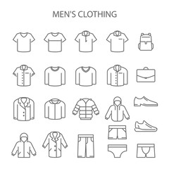Men clothing line icons - set of garments type signs, outerwear collection