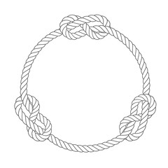Round rope frame with knots, simple style line rope, marine border © gomixer