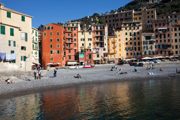Camogli (GE), Italy - June 01, 2017: The fishing village of Camogli, Gulf of Paradise, Portofino National Park, Genova, Liguria, Italy