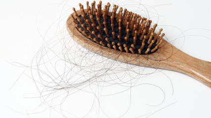 Hair loss, Solutions for hair loss,Hair loss on comb,on white background.