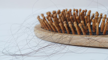 Hair loss,concept Solutions for hair loss, Hair loss on comb, on white background.