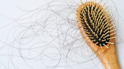 Hair loss, Solutions for hair loss,Hair loss on comb,on white background.