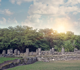 Mayan Ruins in San Gervasio,Cozumel, Mexico.The Palace Structure.