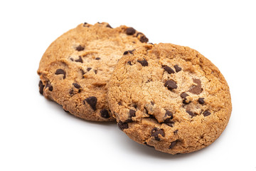 Chocolate chip cookie isolated on white background