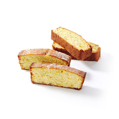 Four Pieces of Classic Sponge Cake, Biscuit or Biscotto Isolated
