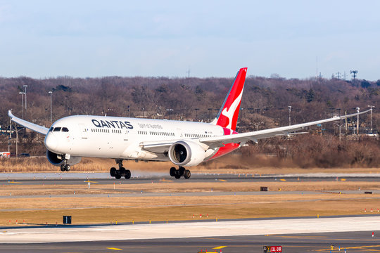 Qantas Boeing 787 Dreamliner airplane at New York JFK