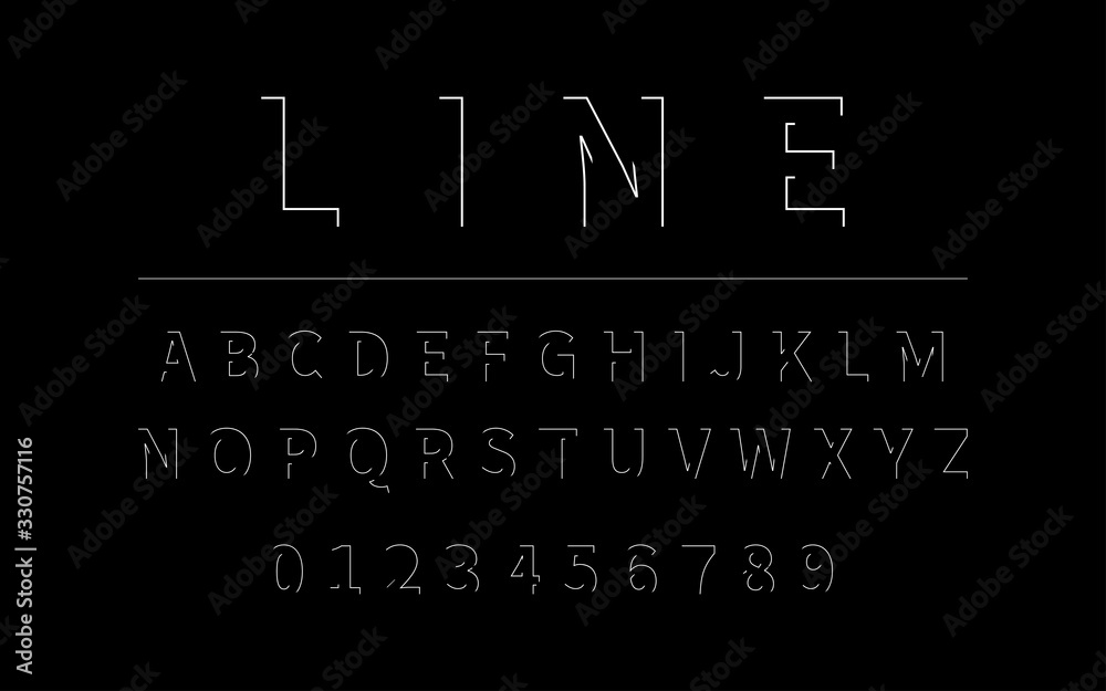 Fototapete line font. alphabet in latin. font alphabet with letters and numbers in linear design. vector illust