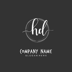 Handwritten initial letter H D HD for identity and logo. Vector logo template with handwriting and signature style.