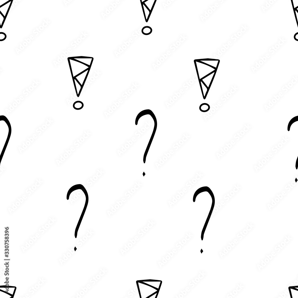 Fototapete question marks and exclamation mark seamless pattern. vector sketch question marks and exclamation m