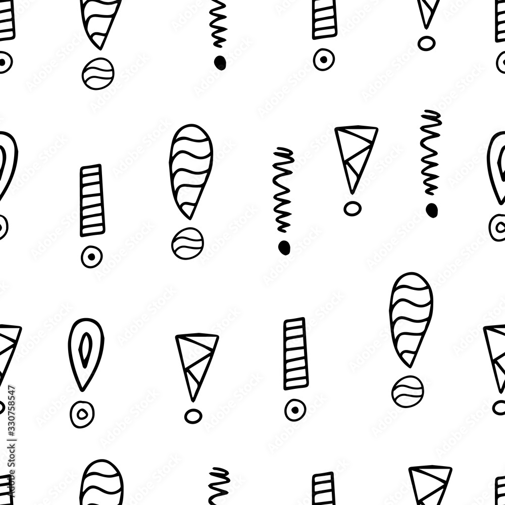 Poster exclamation mark seamless pattern on white background. hand drawn vector elements.vector sketch ques