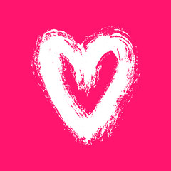 Hand drawn heart. Grunge style vector sketch, illustration. Graffiti logo painted with rough brush strokes. Isolated on bright pink background.	