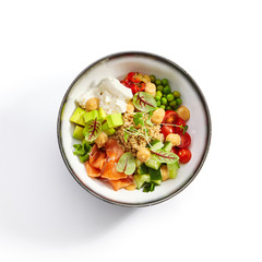 Couscous with salmon and fresh vegetables
