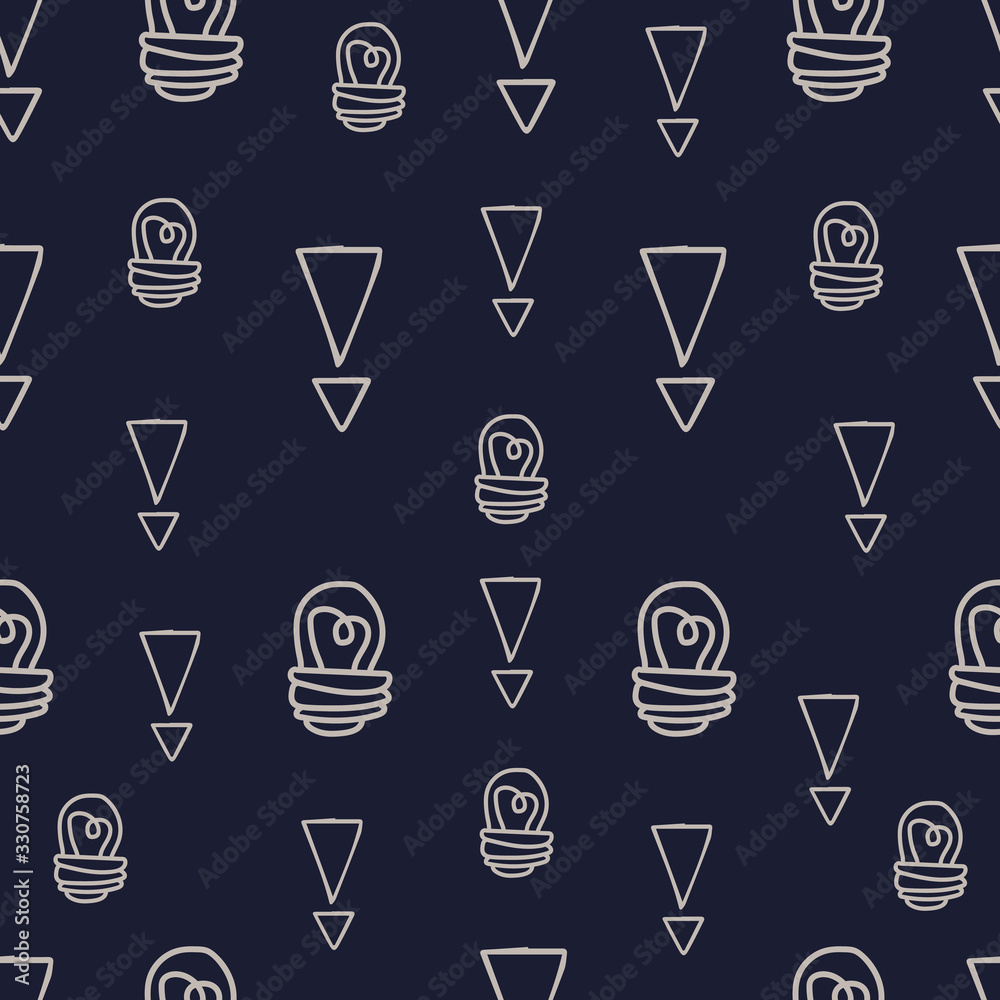 Poster exclamation mark and light bulb seamless pattern on white background. hand drawn vector elements.vec