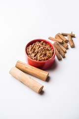 Ayurvedic Liquorice sandalwood Face Mask made using Mulethi or jeshthamadh and Chandan powder. selective focus