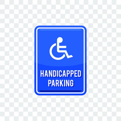 Wheelchair, handicapped parking access sign flat blue vector icon for apps and print illustration isolated on transparent background