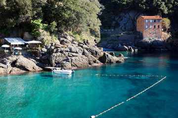 San Fruttuoso (GE), Italy - June 01, 2017: San Fruttuoso bay, Genova, Liguria, Italy