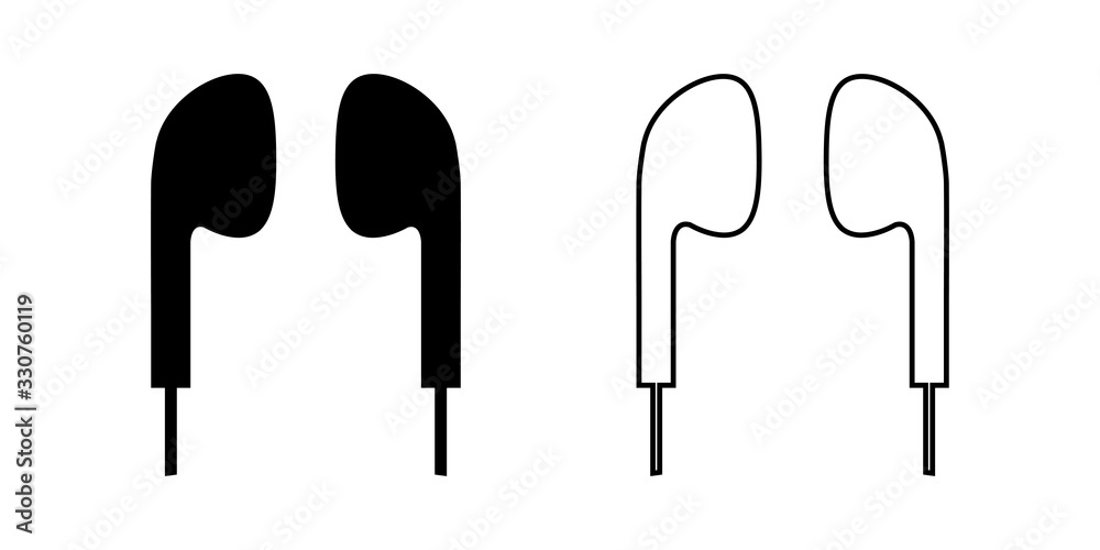 Wall mural Earphone Vector Icon Black Silhouette and Outline Isolated on White