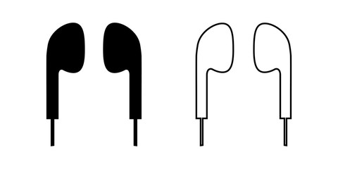 Earphone Vector Icon Black Silhouette and Outline Isolated on White